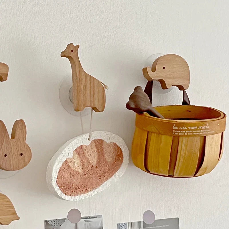 Ganci da Parete in Legno a Forma di Animale - Appendino Adesivo