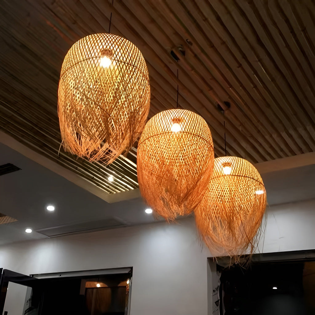 Lampada a sospensione in bambù intrecciato – Illuminazione per sale da tè, ristoranti e hotel