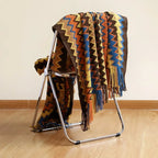 Coperta Boho a Quadri con Frange – Morbida Coperta con Motivo Geometrico in Colori Caldi