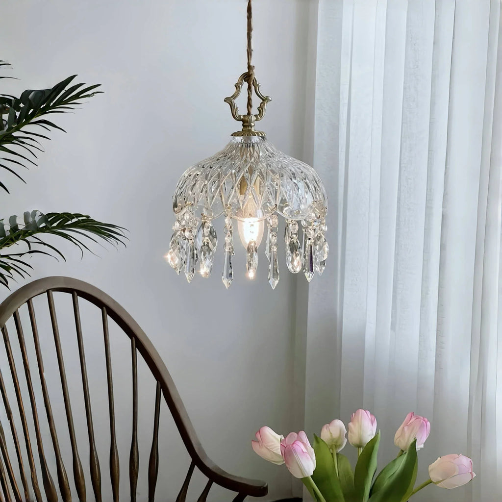 Lampada a sospensione in vetro retro francese