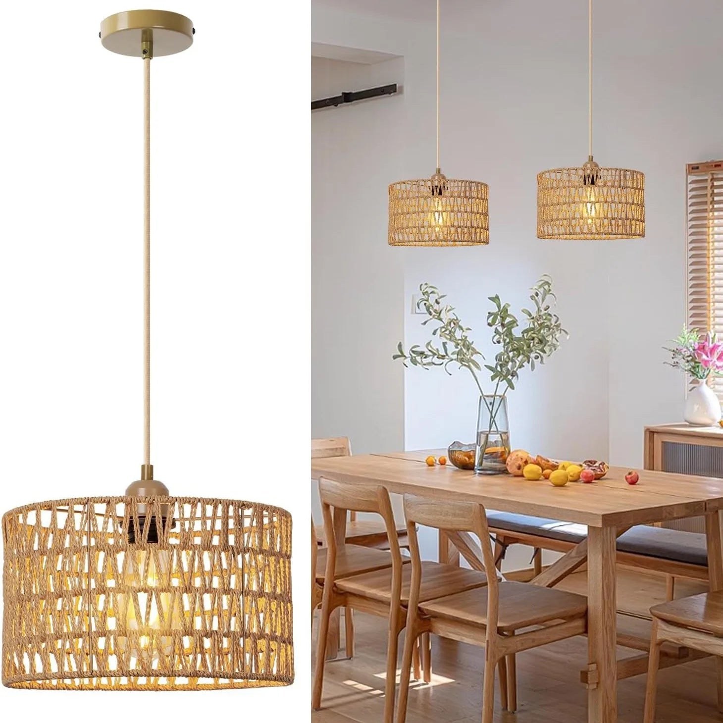 NaturaRiet Lampada a Sospensione in Rattan – Atmosfera Autentica in un Design Moderno