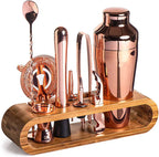 Set di Shaker per Cocktail in Acciaio Inossidabile con Supporto in Bambù