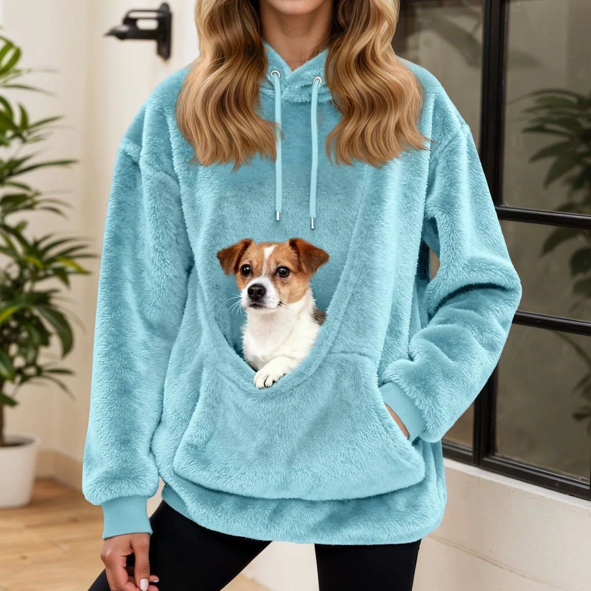 Felpa Oversized in Fleece con Tasca a Marsupio – Maglione Caldo da Donna per Casa
