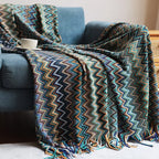 Coperta Boho a Quadri con Frange – Morbida Coperta con Motivo Geometrico in Colori Caldi