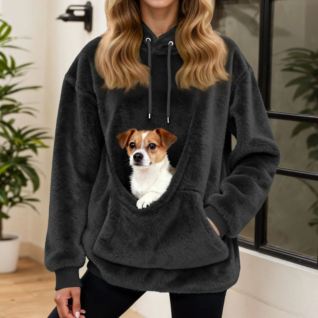 Felpa Oversized in Fleece con Tasca a Marsupio – Maglione Caldo da Donna per Casa