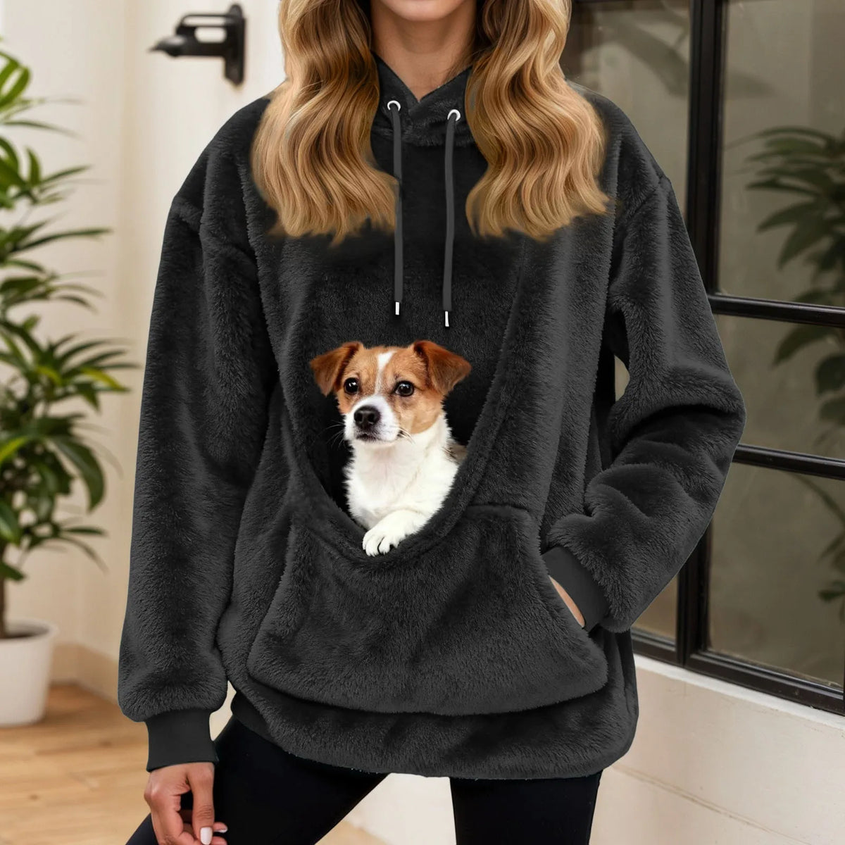 Felpa Oversized in Fleece con Tasca a Marsupio – Maglione Caldo da Donna per Casa