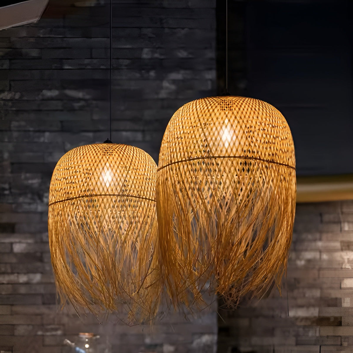 Lampada a sospensione in bambù intrecciato – Illuminazione per sale da tè, ristoranti e hotel