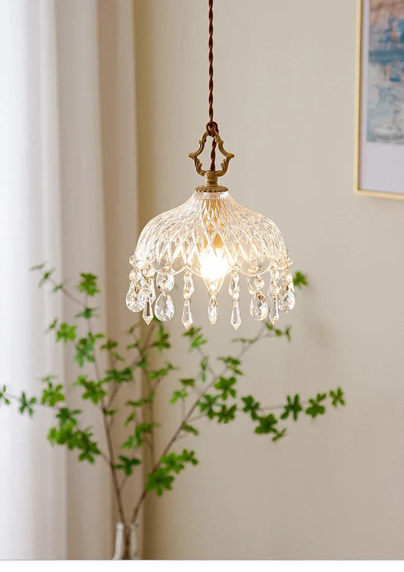 Lampada a sospensione in vetro retro francese
