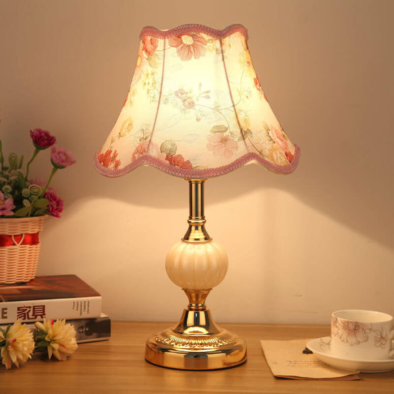 Lampada da Tavolo in Vetro Vintage Florale Nordico con 1 Luce