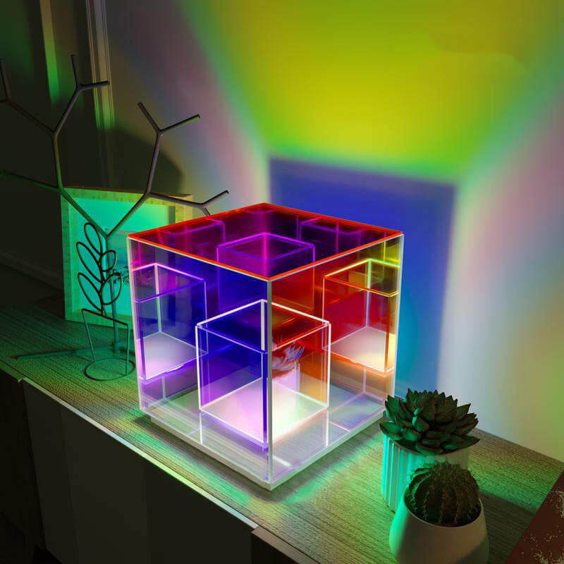 Lampada da Tavolo LED Rubik's Cube RGB in Acrilico Moderno