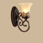 Applique a muro in vetro rotondo vintage tradizionale in ferro 1/2 luce per camera da letto