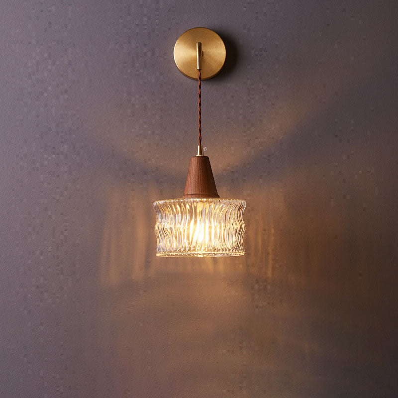 Applique da parete in vetro, noce tradizionale giapponese, cilindro in rame, lampada a 1 luce
