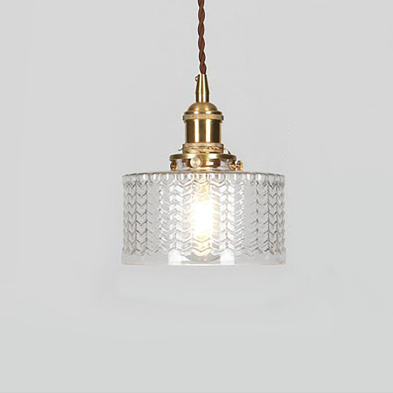 Lampada a Sospensione Tradizionale Giapponese in Ottone con Vetro, 1 Luce per Soggiorno