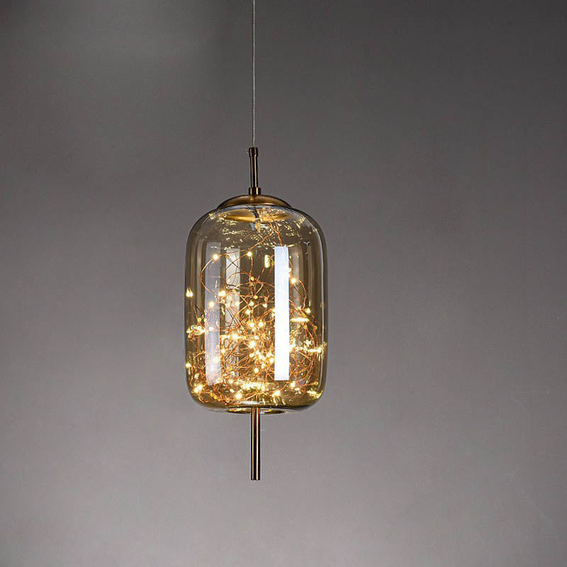 Lampadario Pendente Contemporaneo Scandinavo in Vetro Ovale a Cilindro per Camera da Letto