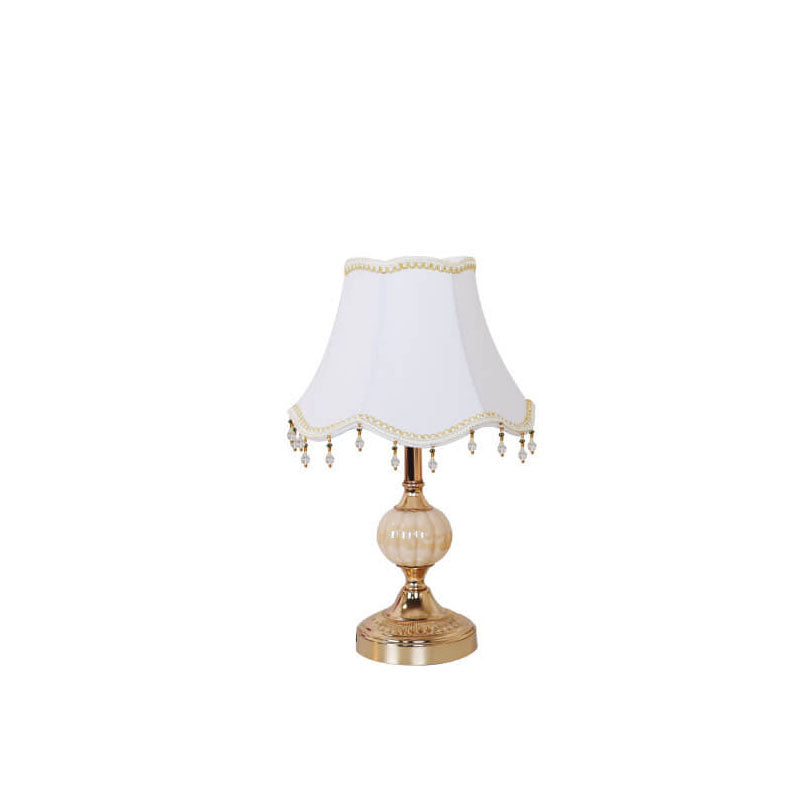 Lampada da Tavolo Tradizionale Vintage in Tessuto Floreale con Placcatura in Vetro per Camera da Letto