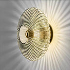 Applique da parete rotonda in vetro a strisce di ferro nordico contemporaneo con 1 luce per soggiorno