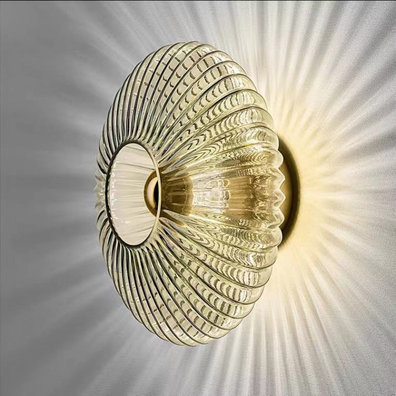 Applique da parete rotonda in vetro a strisce di ferro nordico contemporaneo con 1 luce per soggiorno