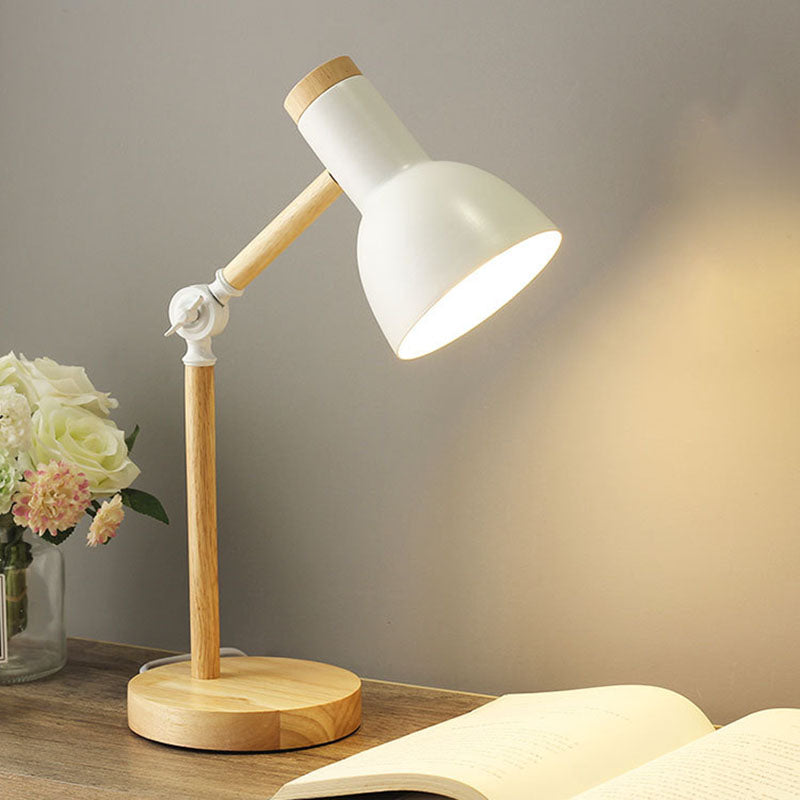 Lampada da Tavolo a 1 Luce con Base in Legno e Ombrello Semicircolare in Ferro Nordic Contemporaneo per Studio