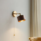 Applique da Parete Lampada a Sospensione Contemporanea Scandinava a Cono Rotondo in Rame e Legno con 1 Luce per Camera da Letto