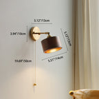 Applique da Parete Lampada a Sospensione Contemporanea Scandinava a Cono Rotondo in Rame e Legno con 1 Luce per Camera da Letto