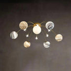 Lampada da soffitto semi-flush con 13 luci in vetro e ferro, pianeta Terra, stile nordico contemporaneo per camera da letto