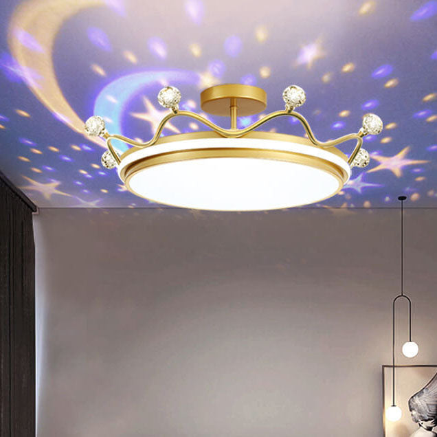 Lampada da soffitto semi-incassata in ferro acrilico LED a corona creativa contemporanea per bambini