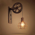 Applique da parete in ferro e legno vintage tradizionale con pulleys a 1 luce