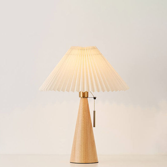 Lampada da Tavolo LED Minimalista Giapponese in Legno con Tessuto Pieghettato 1 Luce