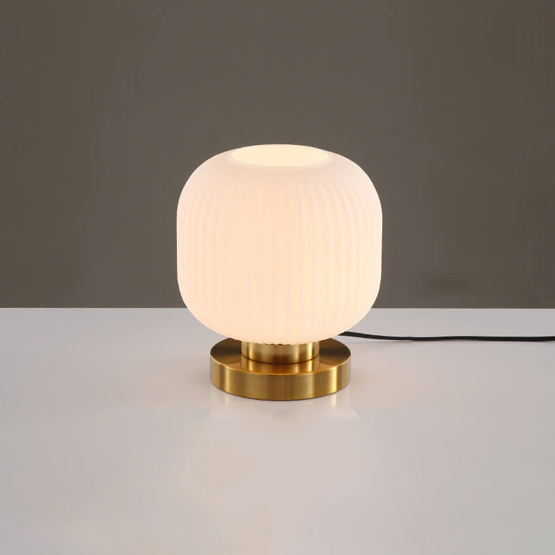 Lampada da Tavolo Ovale in Vetro Striato Nordico con Design a 1 Luce