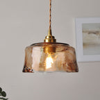 Lampadario Pendente Tradizionale Vintage in Vetro Ambra Rotondo con Ottone per Soggiorno
