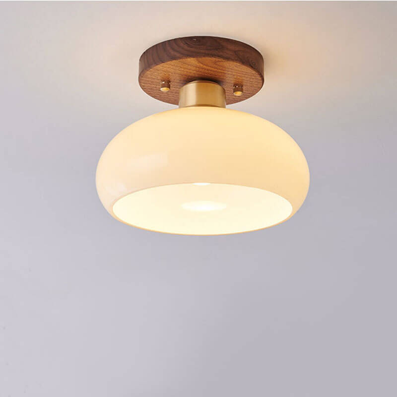 Lampada da soffitto semi-incassata rotonda in ottone vintage creativo con noce e 1 luce