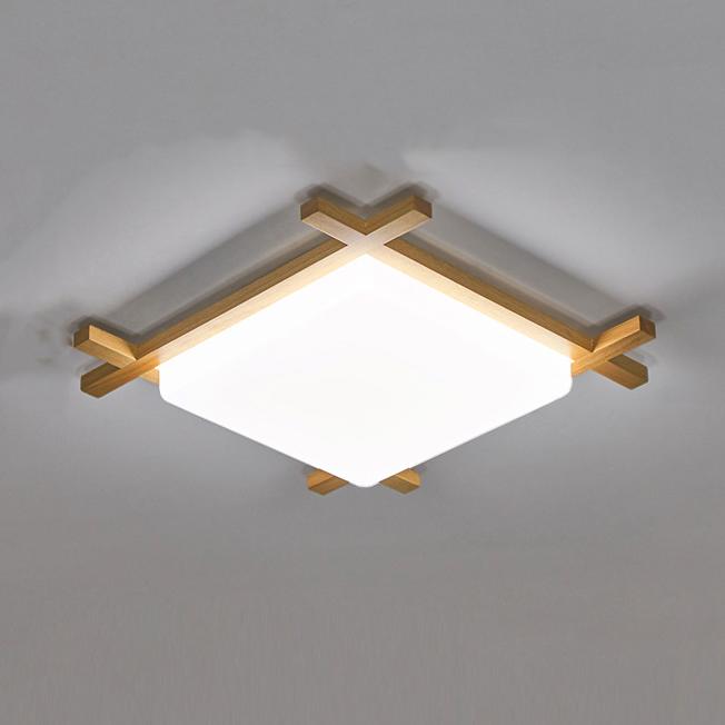 Tradizionale Giapponese Legno Acrilico Quadrato Tatami LED Flush Mount Lampada da Soffitto per Camera da Letto