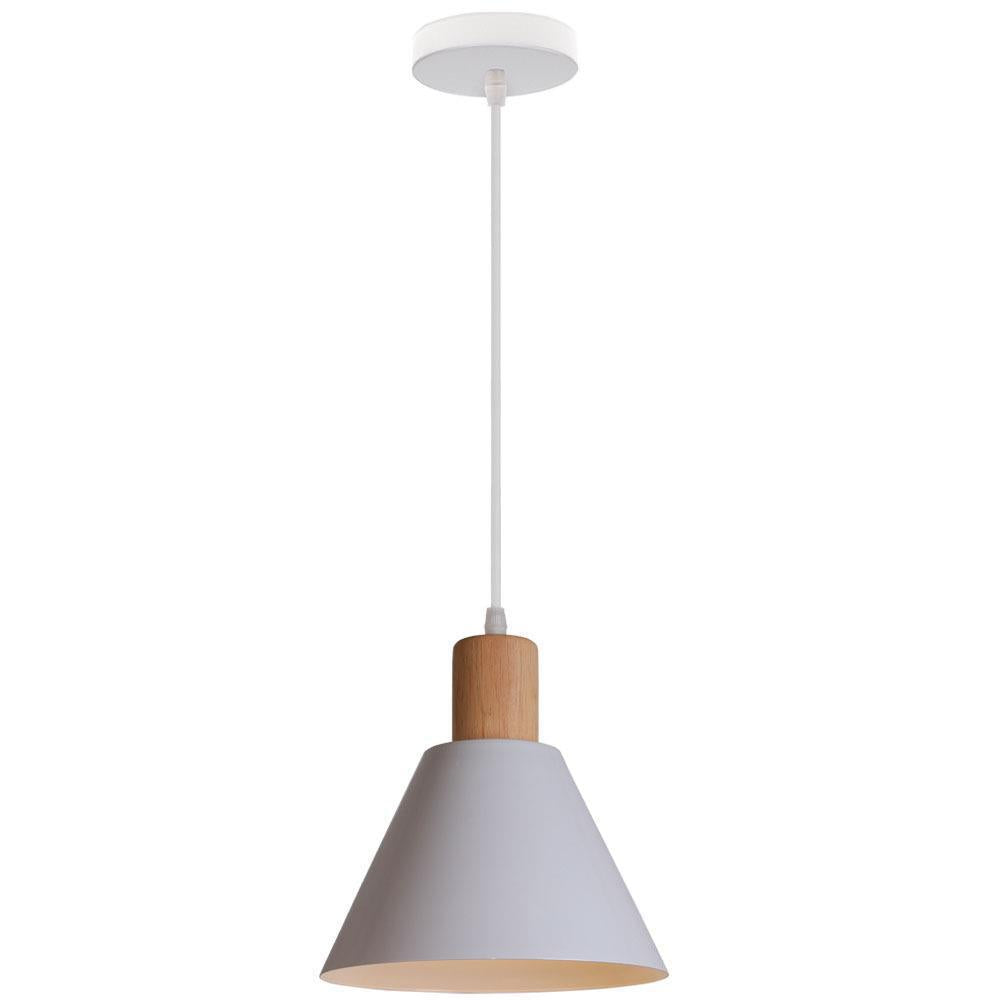Lampada a sospensione tradizionale vintage in ferro e legno massello con paralume rotondo a cono per soggiorno
