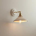 Applique da parete in ceramica vintage tradizionale rotonda in ottone con 1 luce per soggiorno