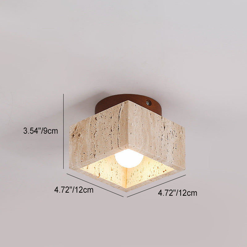 Colonna in Travertino Giallo Wabi-Sabi Giapponese Legno 1-Luce Semi-Flush Mount Lampada da Soffitto