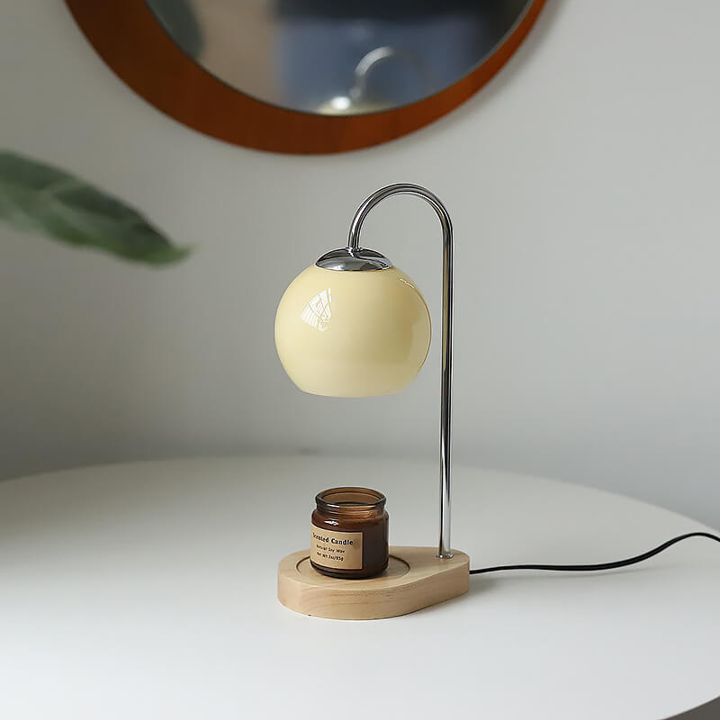 Lampada da Tavolo Moderna Semplice in Legno Massello Sferica a 1 Luce con Cera Fusa