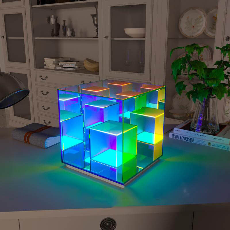 Lampada da Tavolo LED Rubik's Cube RGB in Acrilico Moderno