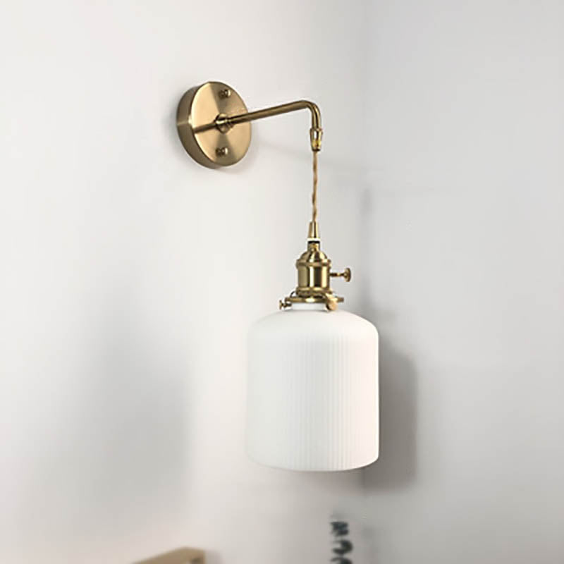 Applique da Parete Lampada in Ottone Lucite Minimalista Retro Giapponese a Cilindro Ovale con 1 Luce
