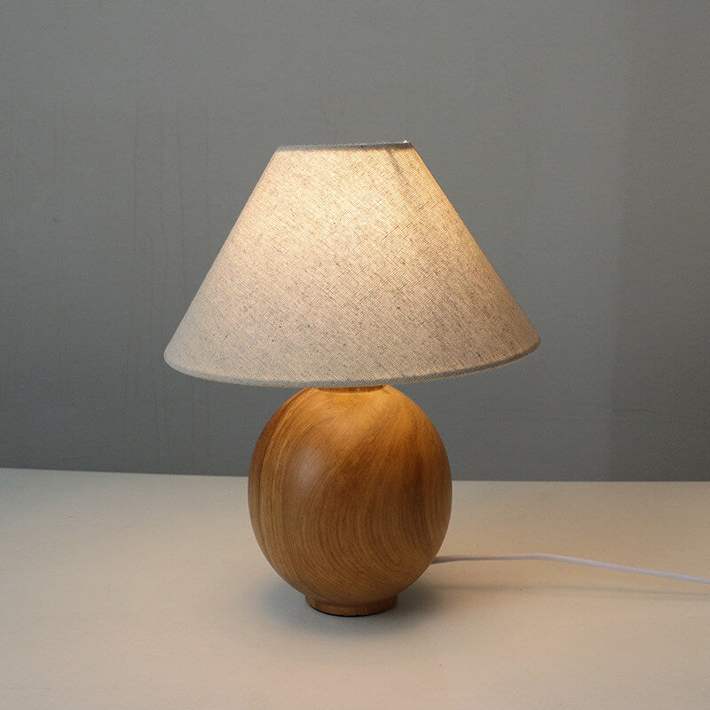 Lampada da Tavolo Vintage in Legno Massello e Tessuto 1 Luce Wabi-sabi Giapponese
