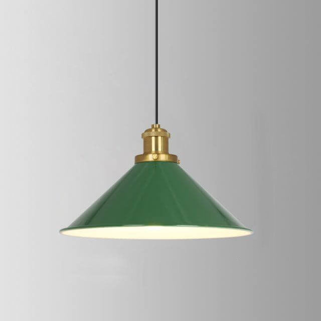 Lampada a sospensione industriale vintage in ferro verde a cono con 1 luce