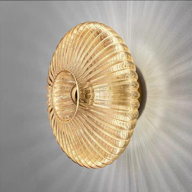 Applique da parete rotonda in vetro a strisce di ferro nordico contemporaneo con 1 luce per soggiorno