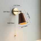 Applique da Parete Lampada a Sospensione Contemporanea Scandinava a Cono Rotondo in Rame e Legno con 1 Luce per Camera da Letto
