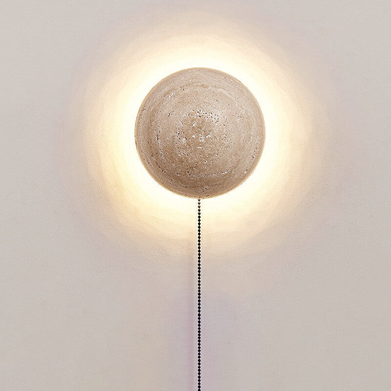 Lampada da parete LED Wabi-Sabi in travertino giallo rotondo tradizionale giapponese per corridoio