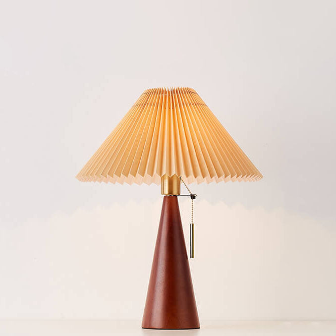 Lampada da Tavolo LED Minimalista Giapponese in Legno con Tessuto Pieghettato 1 Luce