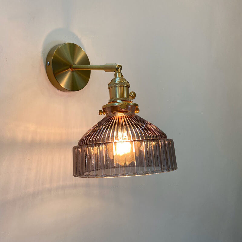 Lampada da Parete con Ombrello in Vetro a Cupola Nordica in Ottone con 1 Luce