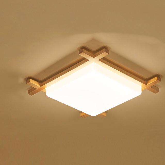 Tradizionale Giapponese Legno Acrilico Quadrato Tatami LED Flush Mount Lampada da Soffitto per Camera da Letto