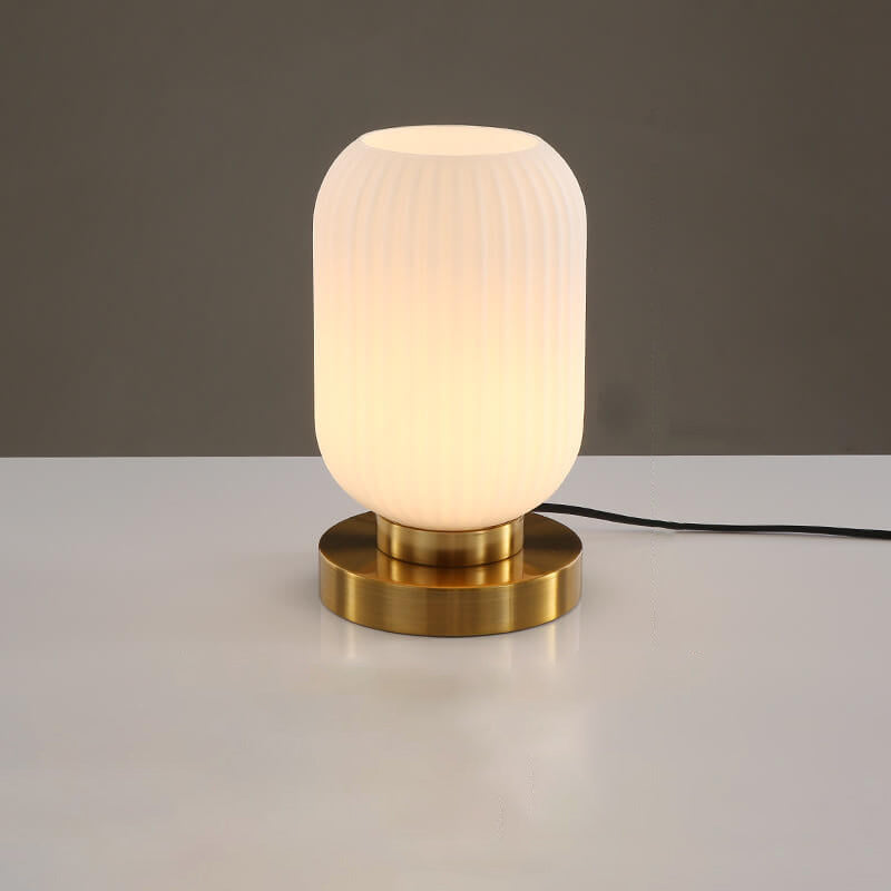 Lampada da Tavolo Ovale in Vetro Striato Nordico con Design a 1 Luce