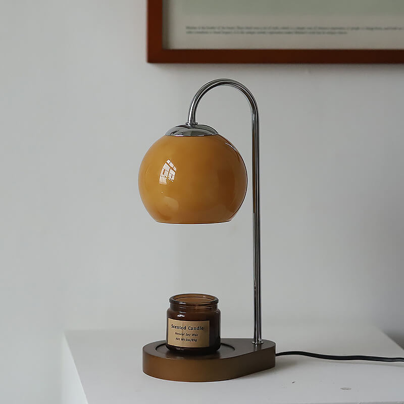 Lampada da Tavolo Moderna Semplice in Legno Massello Sferica a 1 Luce con Cera Fusa