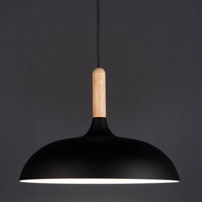 Lampada a sospensione a cupola in metallo e legno minimalista moderna con 1 luce per sala da pranzo e soggiorno