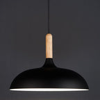 Lampada a sospensione a cupola in metallo e legno minimalista moderna con 1 luce per sala da pranzo e soggiorno